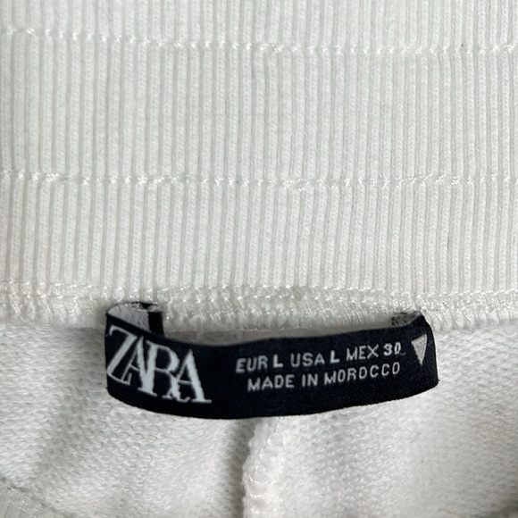 Zara NY Varsity Sweat Shorts White Navy Blue Elastic Waistband High Waist Size L - Picture 6 of 11